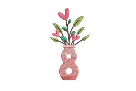 8 March Floral Vase Embroidery Design