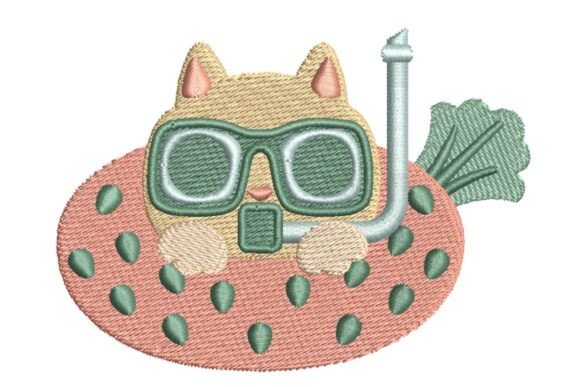 Cute Scuba Diving Cat in Floatie Embroidery Design