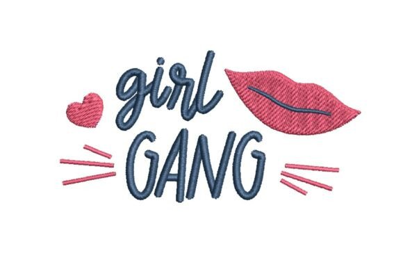 Girl Gang with Lips and Heart Embroidery Design