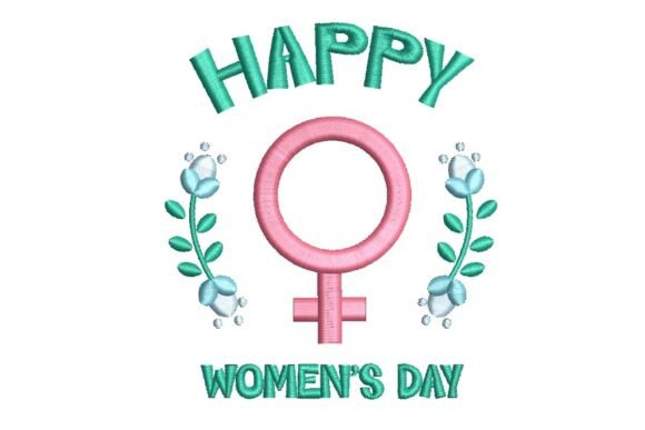 Happy Women s Day Floral Symbol Embroidery Design