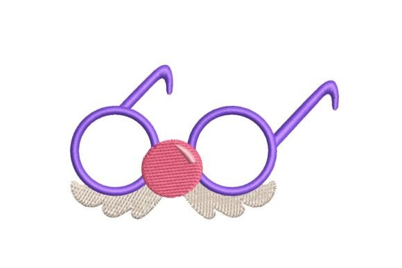 Humorous Glasses with Clown Nose and Mustache Embroidery Design