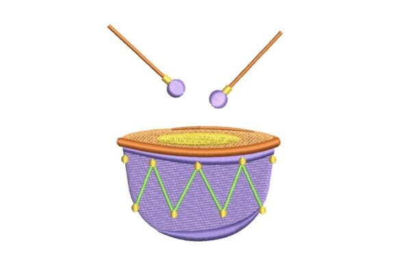 Mardi Gras Style Drum with Sticks Embroidery Design